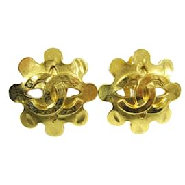 Orecchini rotondi a clip in metallo Chanel Vintage CC con ritagli a forma di fiore