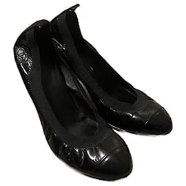 Chanel Elastic Ballet Pumps Schwarz Lackleder