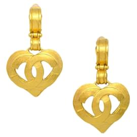 Orecchini a clip in metallo Chanel Vintage CC a forma di cuore ritagliato