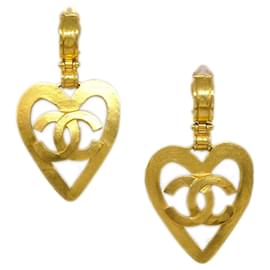 Orecchini a clip in metallo vintage Chanel con cuore intagliato CC
