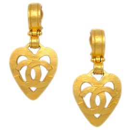 Chanel Vintage CC Heart Cut Out Drop Clip-On Metal