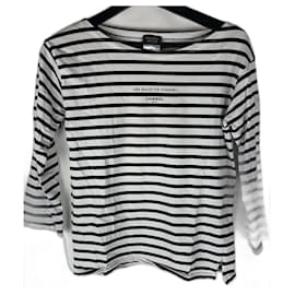 Camisa Chanel de Rayas de Algodón Blanco y Azul Marino