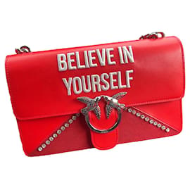 Sac Pinko Love en cuir de veau rouge et daim
