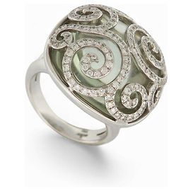 ADLER RING CABOCHONSTEIN KÄFIG 145 DIAMANTEN 2CT T54 IN 18K WEISSGOLD