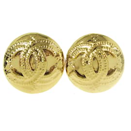 Boucles d'oreilles rondes vintage CC de Chanel en métal petites