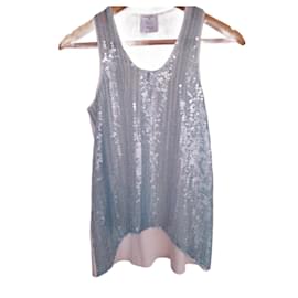 Chanel Pailletten Tanktop gerippt Hellblau