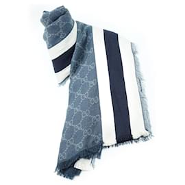Stola in seta e cotone con frange GG - Gucci