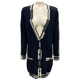 Chanel RARER Langer Cashmere Strickcardigan mit CC Logo Knöpfen Biarritz Deauville Venedig Marineblau