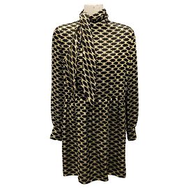 Céline Seidenkleid mit Schleifenkragen Triompe in Schwarz / Gold Metallic für den Herbst Winter von Celine