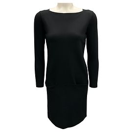 Vestido de jersey negro con detalles en cuero de cordero negro Ralph Lauren Black Label