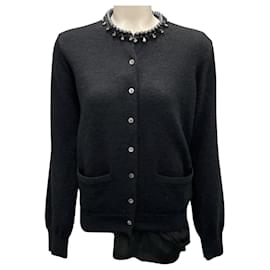 Dekorativer Strickcardigan mit Perlen in Dunkelgrau von Sacai