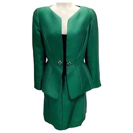Completo giacca e gonna in seta verde vintage Thierry Mugler