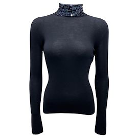 Jersey de lana y seda de punto con cuello de lentejuelas azul marino Christian Dior
