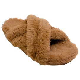 Anine Bing Camel Faux Fur Lizzie Slide Sandals