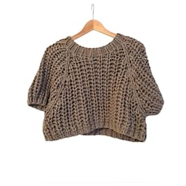 Brauner ärmelloser Pullover von Brunello Cucinelli aus grobem Strick, Größe L für einen Oversize-Effekt