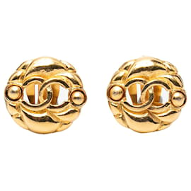Orecchini rotondi a clip CC in oro placcato Chanel