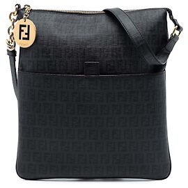 Borsa a tracolla con zip in tela rivestita Zucchino nera di Fendi