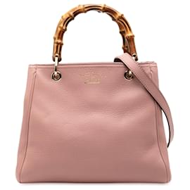 Borsa shopper piccola in pelle di vitello rosa Gucci con bambù