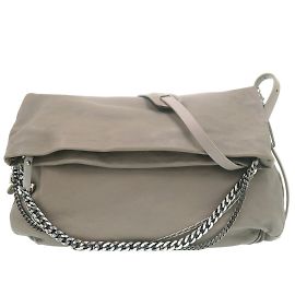 Borsa a spalla in pelle grigia con catena Jimmy Choo