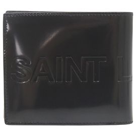 Portafoglio bifold in pelle verniciata nera Saint Laurent Paris