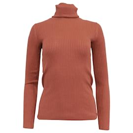 Rippstrick-Rollkragenpullover aus rostfarbener Wolle von Theory