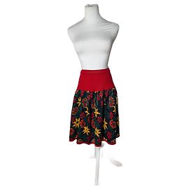 Falda floral de lana vintage Yves Saint Laurent roja verde amarilla XS/S