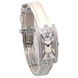 Harry Winston Avenue C Quartz Weißgold und Alligator mit Diamantlünette und Perlmutt 19