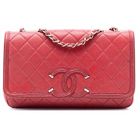 Chanel Rosso Medio Caviar Trapuntato CC Filigrana Flap