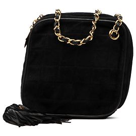 Borsa con frange in suede trapuntato nero CC di Chanel