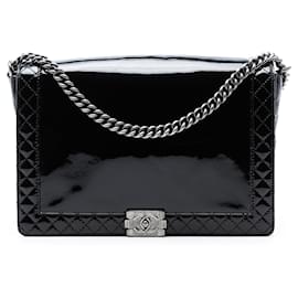 Chanel Schwarz Extra Groß Patent Boy Reverso Flap