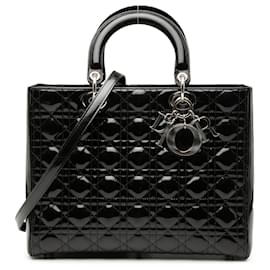 Dior Nero Grande Borsa in Pelle Laccata Cannage Lady Dior