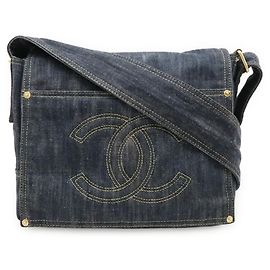 Bolso de Hombro Coco Mark en Denim Brillante de Chanel