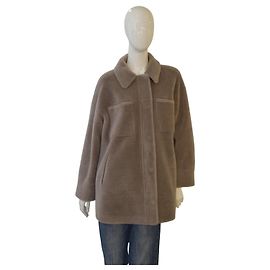 Abrigo de camisa de borreguillo sintético taupe/beige con cuello teddy Oakwood 2 vías Talla S