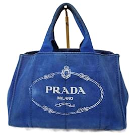 Bolso de mano de lona de mezclilla Prada azul