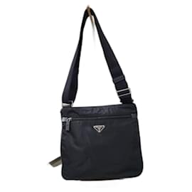 Prada Medium Messenger Bag Tessuto mit Fronttasche schwarz