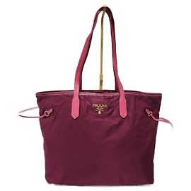 Bolsa tote de nylon e couro Saffiano rosa PRADA