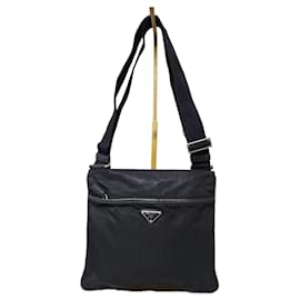 PRADA Piccola Borsa a Tracolla in Nylon Tessuto e Pelle Saffiano Nera