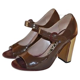 Décolleté Pointed Toe Bicolore Rochas Marrone Beige Vernice 38 IT