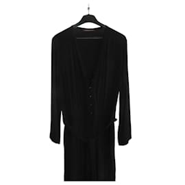 Autre Marque Mono negro de viscosa con cuello en V y encaje