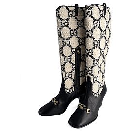 Gucci Botas de tacón alto GG de cuero y tela Zumi 40 Geométrico G