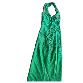 Vintage Abito lungo in lino verde anni 70