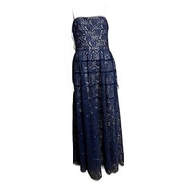 Vera Wang Abendkleid aus blauer Spitze mit Satinverzierung
