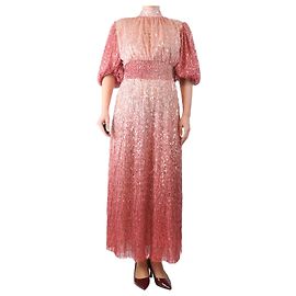 Luisa Beccaria Abito midi con schiena aperta decorato con paillettes rosa - taglia UK 12