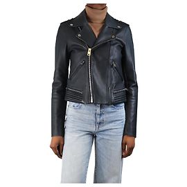 Maje Chaqueta de cuero biker azul marino - talla UK 10