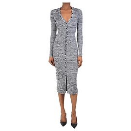 Baum und Pferdgarten Schwarz-weißer melange Rippstrick-Midi-Kleid - Größe XS