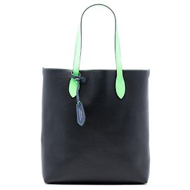 Borsa tote reversibile Nord-Sud in pelle nera grana e tela rivestita con motivo Haymarket di Burberry
