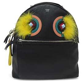 NEUER FENDI MONSTER EYES RUCKSACK 8BZ035 SCHWARZE LEDER-TASCHE