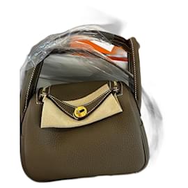Hermès Mini Lindy II Pelle Taupe Oro