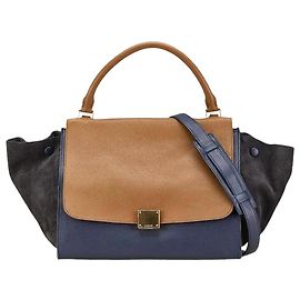 Céline Borsa 2 in 1 in pelle e suede blu navy e beige Trapeze