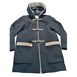 Abrigo Duffle Sandro Negro de Lana y Shearling